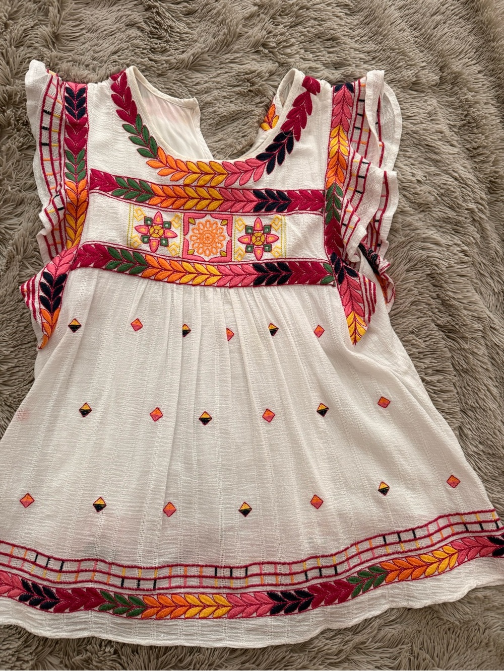 Vici White Tunic with Multicolor Embroidered Floral Trim